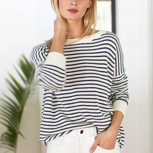 Emerson Fry Sweaters - Emerson Fry, Carolyn Sweater - Navy Stripe Organic Cotton, Women's Size Small